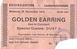 Golden Earring show ticket November 15, 1972 Kaiserslautern (Germany) show
